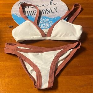 l*space White Bikini with Dusty Rose Trim